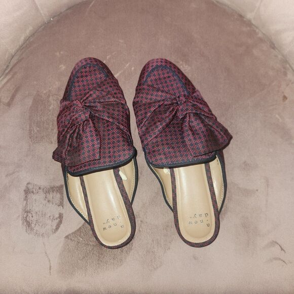 Women's Natalee Bow Backless Mules - A New Day Red/Blue Size 6.5 - Picture 5 of 6